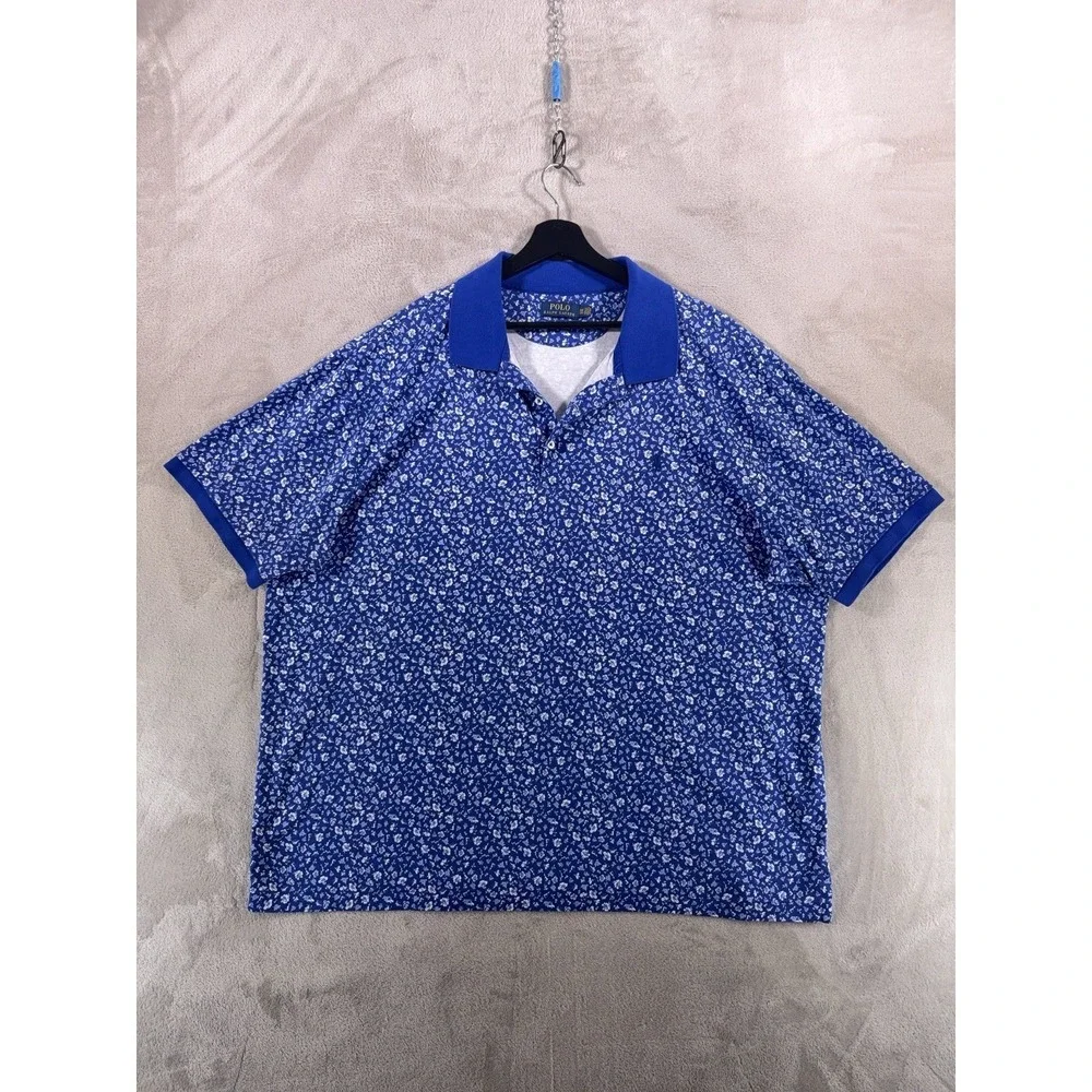 Polo Ralph Lauren Polo Shirt Mens 3XB Blue Floral Print Big Tall Cotton
